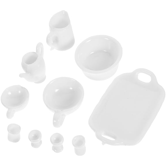NIAIZEK Dollhouse Miniature Cups White Plastic 1 Set (10 Pieces)