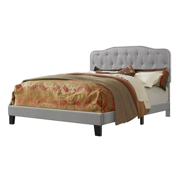 Tufted Smoke Gray Linen Headboard and Panel Bed Frame in Twin