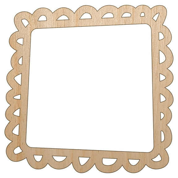 Scalloped Square Frame Doodle Wood Shape Unfinished Piece Cutout Craft DIY Projects - 4.70 Inch Size - 1/8 Inch Thick