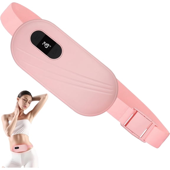 Period Heating Pad, Abdomen Heating Pad for Cramps, Cordless Belly Warmer Belt with 5 Level Heating, 4 Vibration Modes, 2 Timing, Adjustable Strap, 1800mAh Battery, Pink