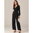 thumbnail image 3 of DARING DIVA Women's V Neck Long Sleeve High Waisted Wide Leg Jumpsuits M Black, 3 of 6