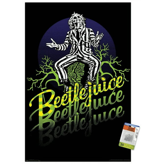 Beetlejuice - Yellow and Green Neon Wall Poster with Push Pins, 22.375" x 34"