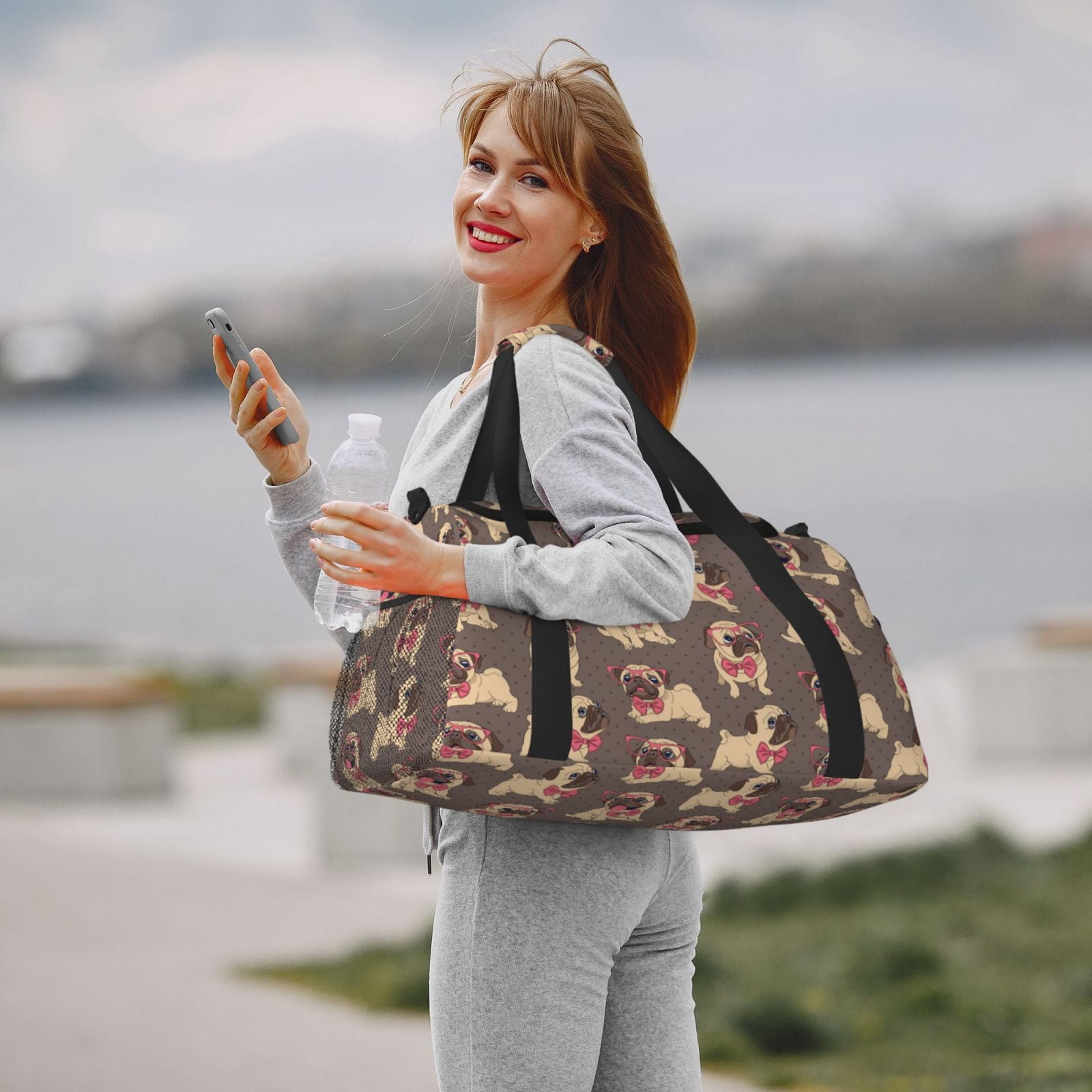 Ratiio Cut Pug Pattern Hand Travel Bag, Weekender Carry On for Women Men, Sports Gym Bag, Workout Duffel Bag, Overnight Shoulder Bag fit 15.6 Inch Laptop