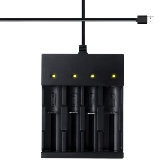 GJX 18650 Charger 4 Bay Smart Universal Charger for 3.7V Rechargeable Lithium Li Ion Batteries Compatible 18650 26650 21700 10400 14500 16340 16650 18500 Battery Charger (Only Usb Charger)