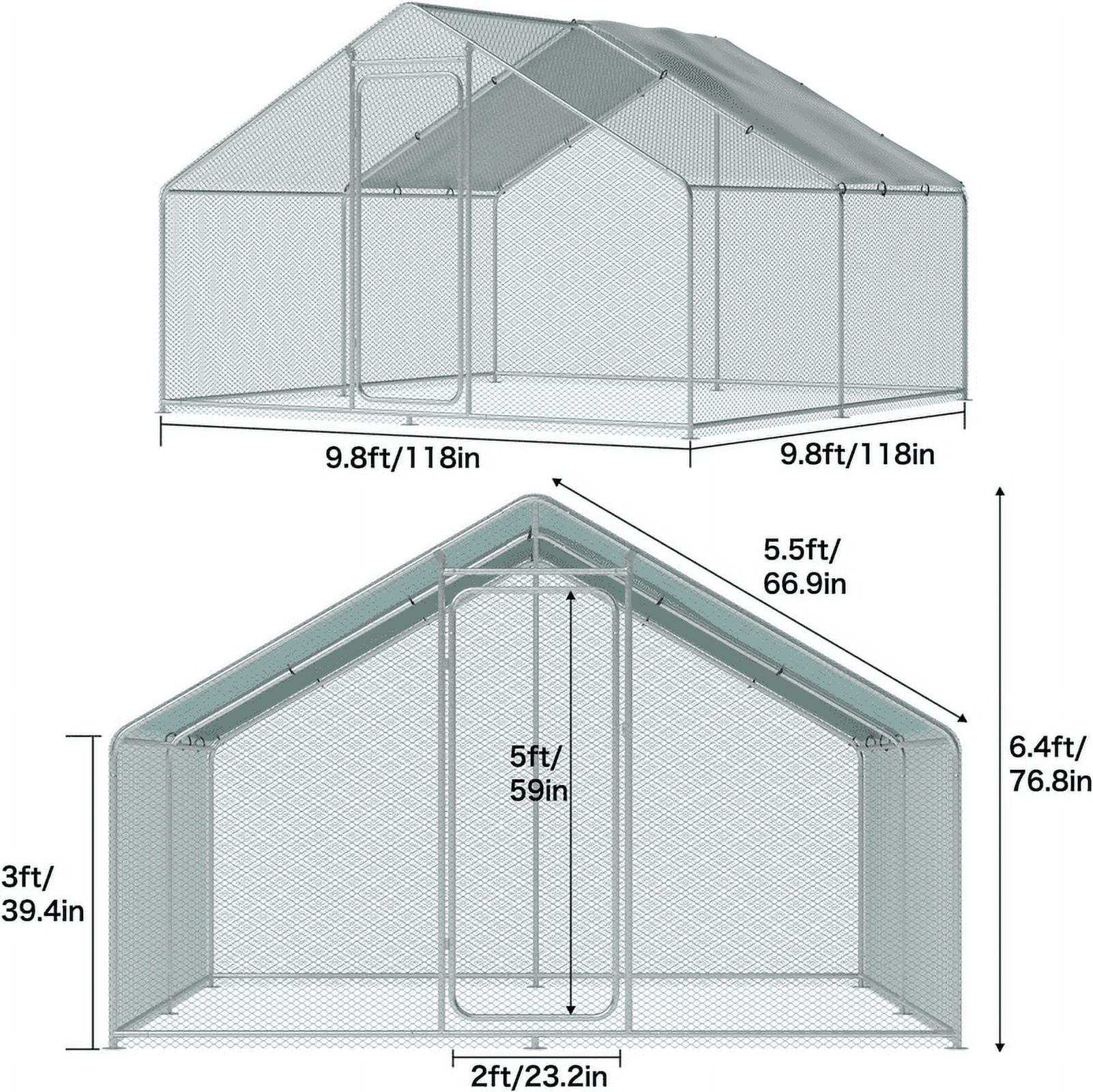 Walnest 10'x10' Large Metal Chicken Coop Walk-in Poultry Cage with Waterproof&Anti-UV Cover, Galvanized Steel Spire Top Coops with Door for Outdoor Backyard Farm Use