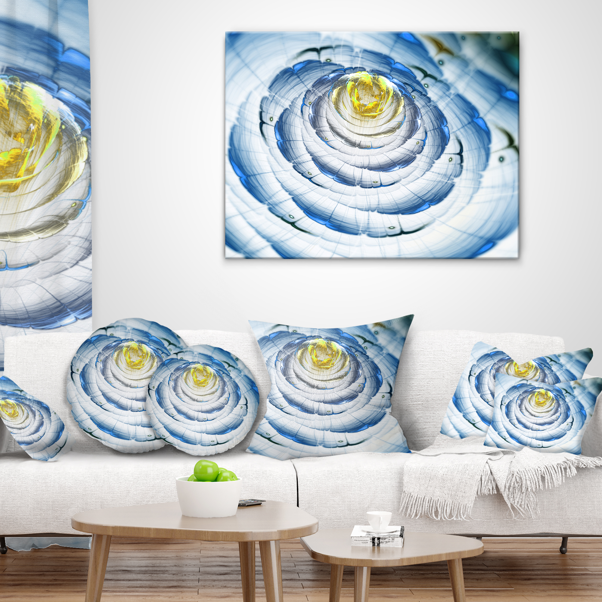 Designart Perfect Fractal Flower in Light Blue - Floral Throw Pillow - 12x20