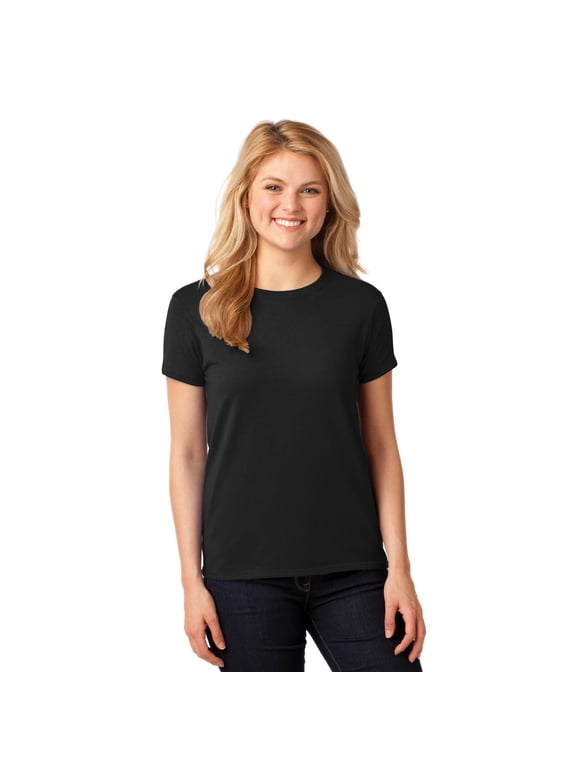Heavy Cotton Womens Crew Neck T-Shirt, Semi Fitted, Short Sleeve Feminine Tee, Black, M