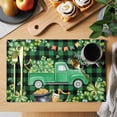 thumbnail image 2 of St. Patrick's Day Placemats Set of 6, Green Truck Lucky Shamrocks Farmhouse Check Placemats for Dining Table, Place Mats for Kitchen Tabletop, Waterproof Wipeable Dining Table Mats Set, 2 of 9