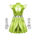 thumbnail image 4 of vastwit Kids Girls Alien Outfit Metallic Cap Sleeves Mock Neck Robot Mini Dress with Gloves 2Pcs Set Fluorescent Green 8, 4 of 5