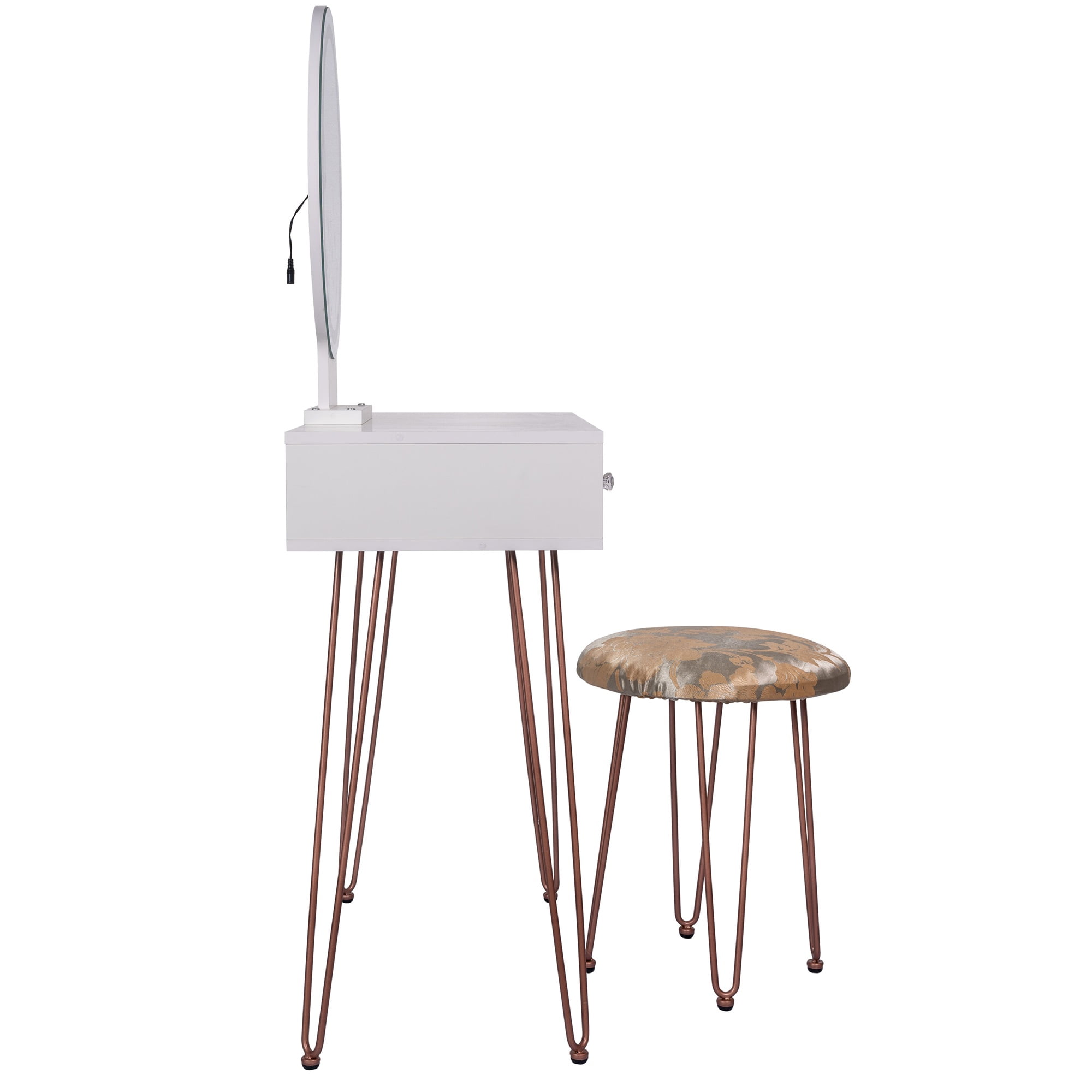Spaco Modern Dressing Table with 3 Color Lighting Brightness Adjustable, Vanity Set with 2 Drawers, Yellow Padded Stool, White Spaco Modern Dressing Table with 3 Color Lighting Brightness Adjustable, Vanity Set with 2 Drawers, Yellow Padded Stool, White