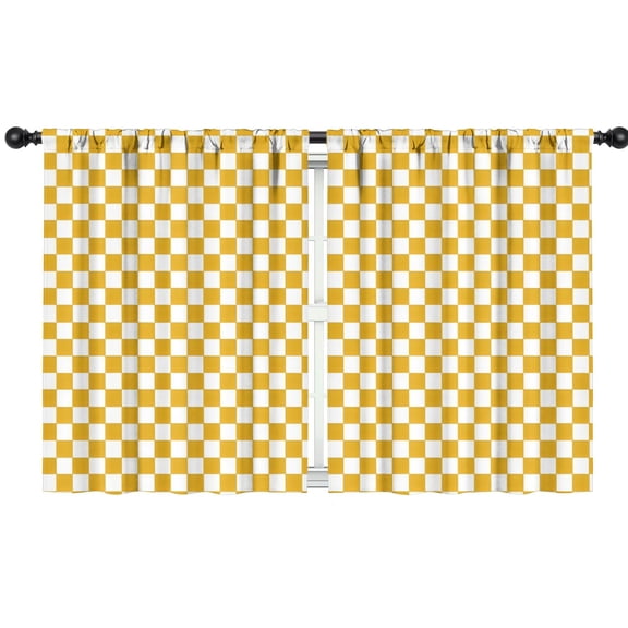 Blackout Kids Curtains,Yellow and White Checkerboard Pattern Childrens Insulated Curtains Set Of 2,Bedroom Essentials,Toddler Room Decor 42"x54"