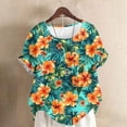 thumbnail image 2 of DeHolifer Linen Shirts for Women Short Sleeve Oversized Crewneck Tops T-Shirt Summer Beach Vacation Floral Graphic Tees Orange 3XL, 2 of 5