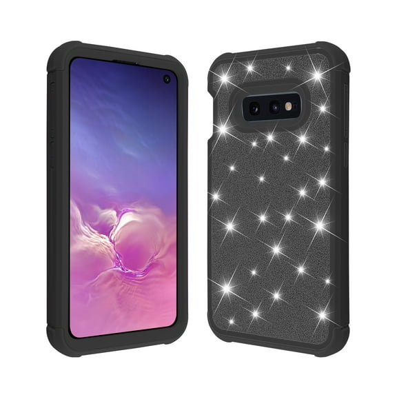 SOATUTO For Samsung S10e Case Heavy Duty Full-Body Defender Protective Bling Glitter Sparkle Hard Armor Hybrid Silicone Rubber Bumper Case for Samsung Galaxy S10e 5.8 inch - Black Black