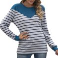 thumbnail image 1 of Mujeres Cuello Redondo Rayas Manga Larga Bloque De Color Jersey Tops Sudaderas Camisas Blusas para Oficina En Casa Verde M, 1 of 7