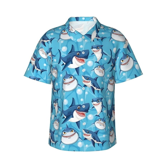 Men's Casual Short Sleeve Button Down Hawaiian Shirts,Sharks Shirts Regular Fit Beach Dress Shirts with Front Pocket,M