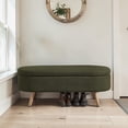 thumbnail image 3 of GZXS 42 Inch Oval Entryway Storage Bench, Boucle Upholstered Flip-Top Ottoman with Safety Hinges and Rubber Wood Legs (Dark Green), 3 of 6