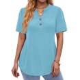 thumbnail image 3 of Fantaslook V Neck Henley Blouses for Women Dressy Casual Tops Summer Short Sleeve Shirts Fashion Clothes, 3 of 9