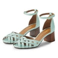thumbnail image 2 of YDN Women Peep Toe Woven Strappy Sandals Ankle Strap Mid Block Stacked Heels Comfortable Date Dress Pumps Size 9.5 Pale Turquoise, 2 of 4