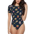 thumbnail image 2 of Goofa Fast Food Printed Women Rash Guard Short Sleeve,Tummy control Swimsuit Surfing Swimsuit Bathing Suit One Piece Swimsuit UPF 50-Small, 2 of 9