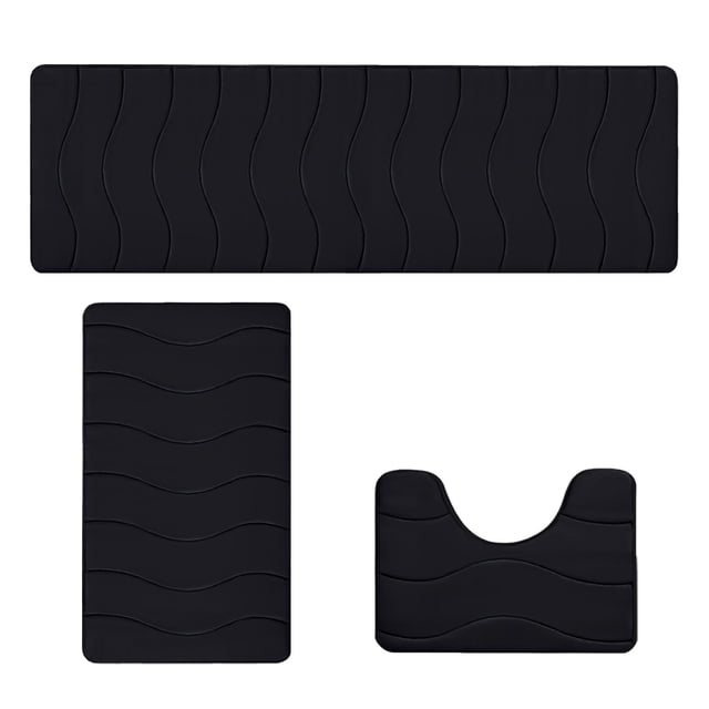 Large Foam Bath Mat Set 3 Piece Non Slip Bathroom Rugs Velvet Fleece Soft Thick Washable Absorbent Easy Dry Modern Design