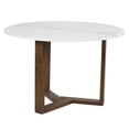thumbnail image 2 of Fina Dining Table- 48 Inch Round Genuine Marble Top- Mango Wood 3 Sled Base, 2 of 10