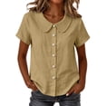 thumbnail image 2 of Asgosdo Womens Tops Short Sleeve Button Down Solid Color Loose Fit Blouses Basic Comfy Going Out Shirts, 2 of 5