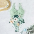 thumbnail image 6 of Itsame Womens One-Piece Swimsuit, Lace Up Floral Prints Hollow Bikini Bathing Suit Green S-XL, 6 of 9