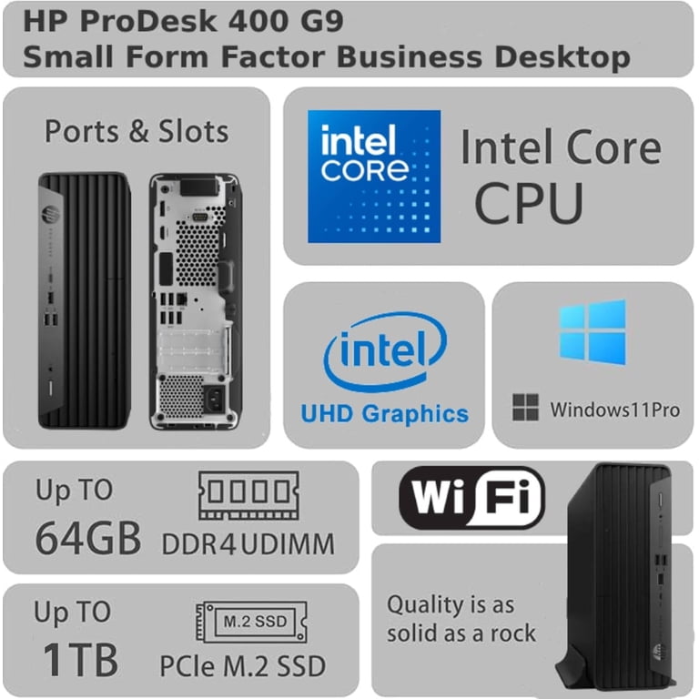 HP Pro 400 G9 SFF Business Desktop Computer, Intel CPU, 64GB RAM