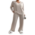 thumbnail image 1 of Women’s Two Piece Outfits Set Long Sleeve V Neck Ribbed Tops and Pants, 1 of 6
