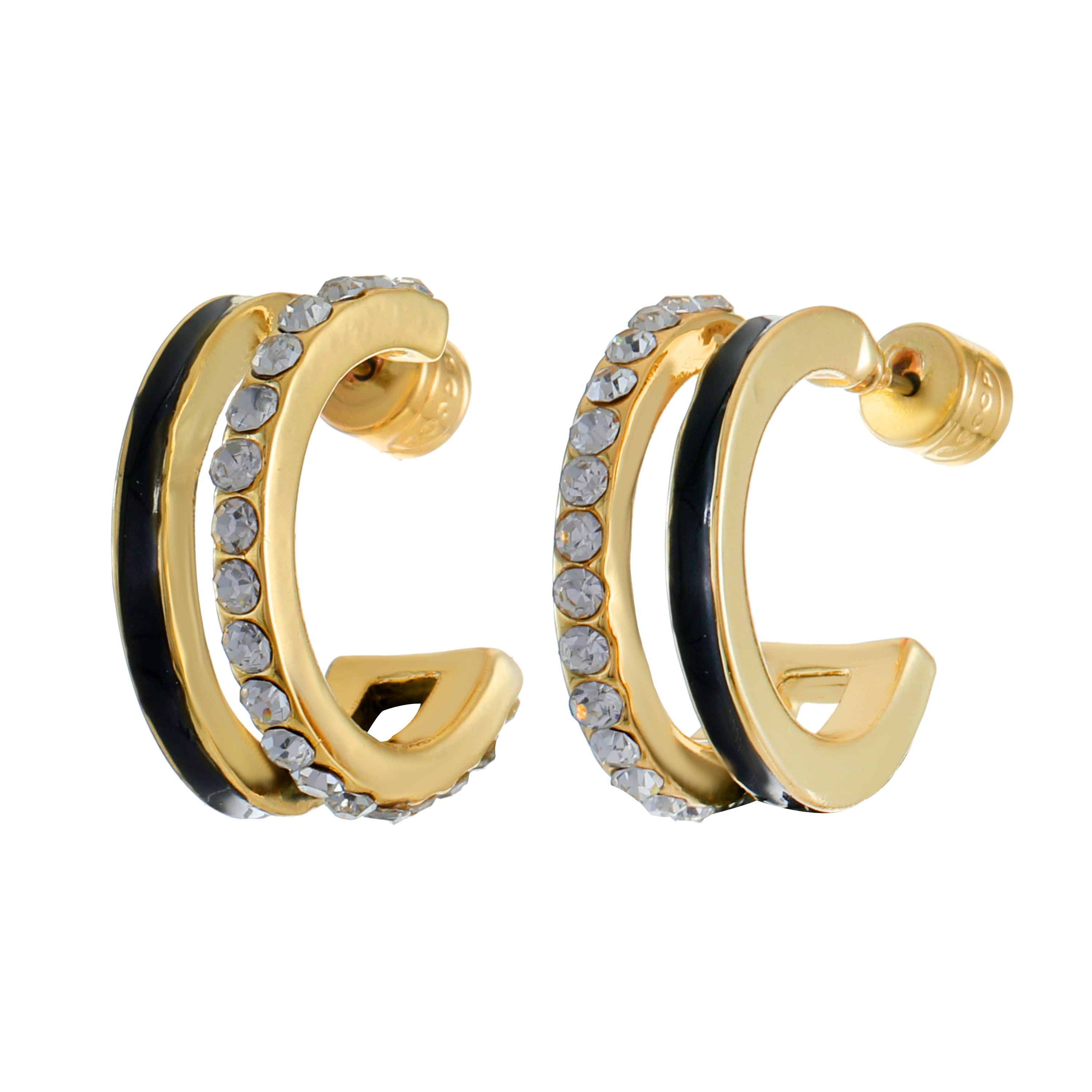 Scoop Women's 14K Gold Flash-Plated Double Row Hoop Earrings