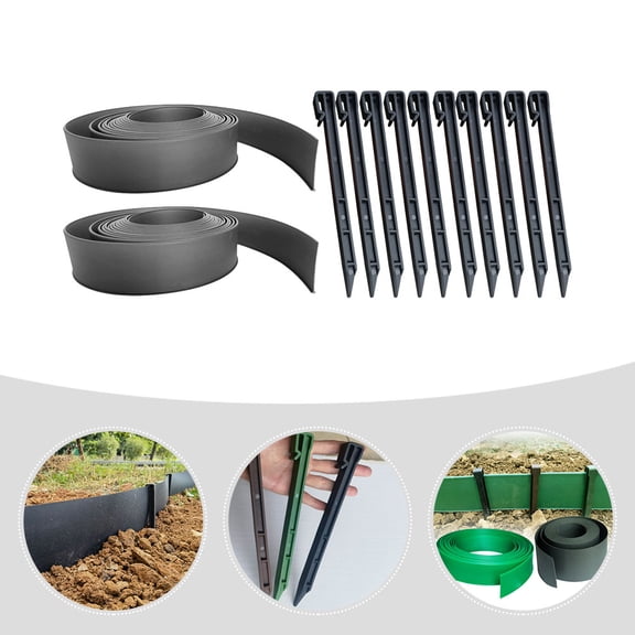 HAMPPLIES Black Plastic Garden Edging Coil Kit for Landscape Borders and Lawn Edging, and Easy to Install, 1 Set