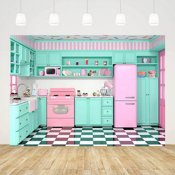 Mehofond Cake Table Photography Background Kitchen Refrigerator Floor Pink Girl Cooking Baking Birthday Backdrop Photo Studio