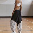 thumbnail image 4 of Womens Slouchy Nylon Pants Casual Colorblock Workout Ankle Pants Baggy Wide Leg Track Pants, 4 of 7