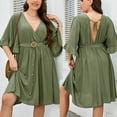 thumbnail image 4 of Gspmoly Robes pour Femmes Grande Taille, Robe Décontractée et Aguichant pour Femmes, Mode d'Été à Col en V, Manches Courtes, Couleur Unie, Ample, Robe Grande Taille, Offres de Robes de Cocktail, 4 of 9