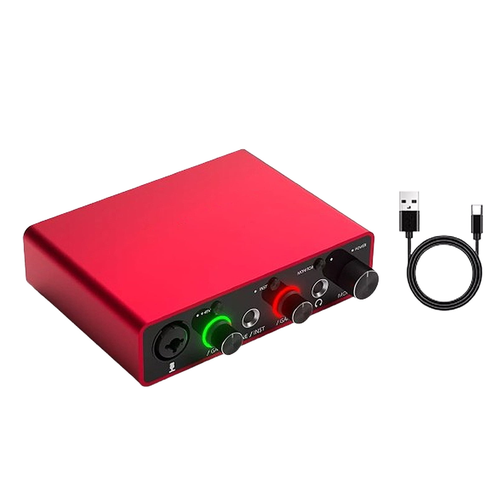 USB Audio Interface 24 Bit 192kHz with USB C and 48V Phantom Power Portable Recording Interface for Microphone Guitar Home Studio Podcasting Streaming Music Production Content Creator Voice Over PC