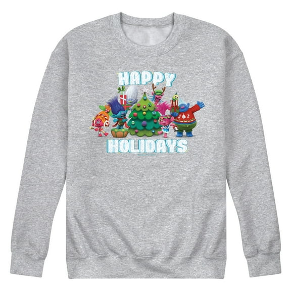 Trolls Movie - Christmas - Happy Holidays - Poppy, Biggie, & More - Men's Crew Neck Fleece Pullover
