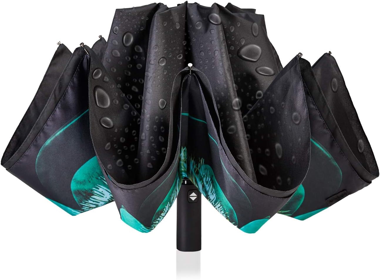 Inverted Umbrella Double Layer Automatic Folding Reserve Umbrella Windproof UV Protection for Rain Car Travel Outdoor Men Women, Peacock Ling