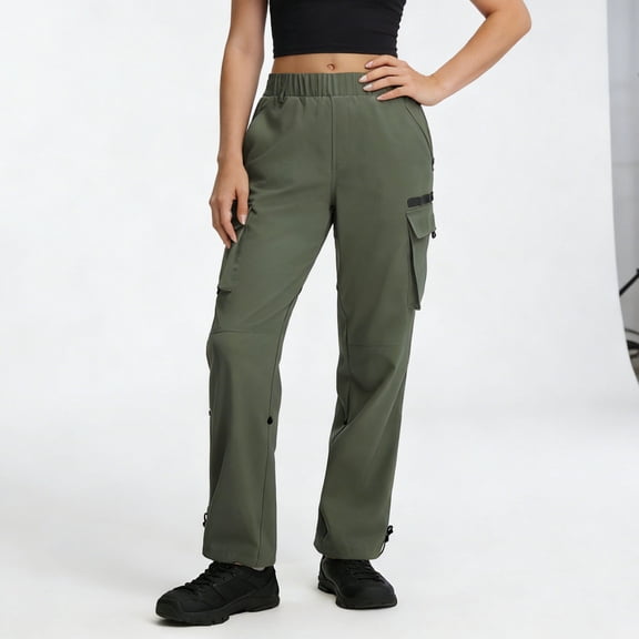 Xdegoge Hiking Cargo Pants for Women Quick Dry Lightweight Outdoor Trousers Elastic Waist Athletic Activewear Bottoms