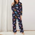 thumbnail image 2 of KLL Cartoon Dinosaur Print Women's Long Sleeve Pajamas with Pants Sleepwear Loungewear 2 Set-X-Large, 2 of 7