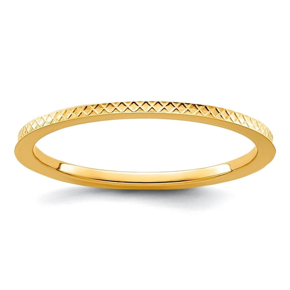 14k Solid Yellow Gold 1.2mm Criss-cross Pattern Stackable Band Ring Size 9.5 Stackable Ring for Women and Men