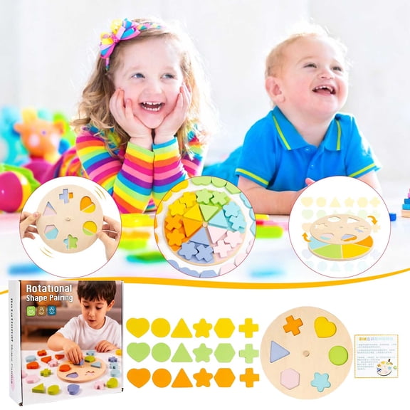 UUWEAR Sorting and Stacking Toy, Wooden Shape Sorter Puzzle for Kids and Toddlers Ages 3 , Montessori Color Matching Board with Geometric Blocks, Educational Toy for Shape and Color Recognition