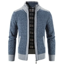 Lu's Chic Men's Zip Up Cardigan Sweater Full Zipper Long Sleeve Knit Slim Fit Knitwear Tops Pockets Blue 44