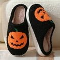 thumbnail image 4 of Biplut 1 Pair Cozy Pumpkin Slippers Unisex Plush Thick Bottom Keep Warmth Trendy Soft House Shoes for Couples (Black, Size 40/41), 4 of 13