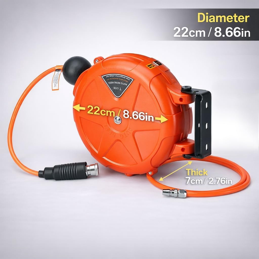 8mm Automatic Retractable Hose Reel for Car Wash, Garden Irrigation, Wall Mount High Pressure Water Pipe Holder, 10m Length