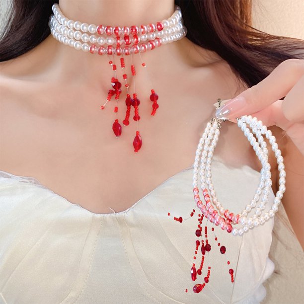 Pendientes de borlas de perlas de Halloween, pulsera, collar, estilo retro francés, cadena de clavícula, joyería de alta gama, perlas de imitación de plástico.