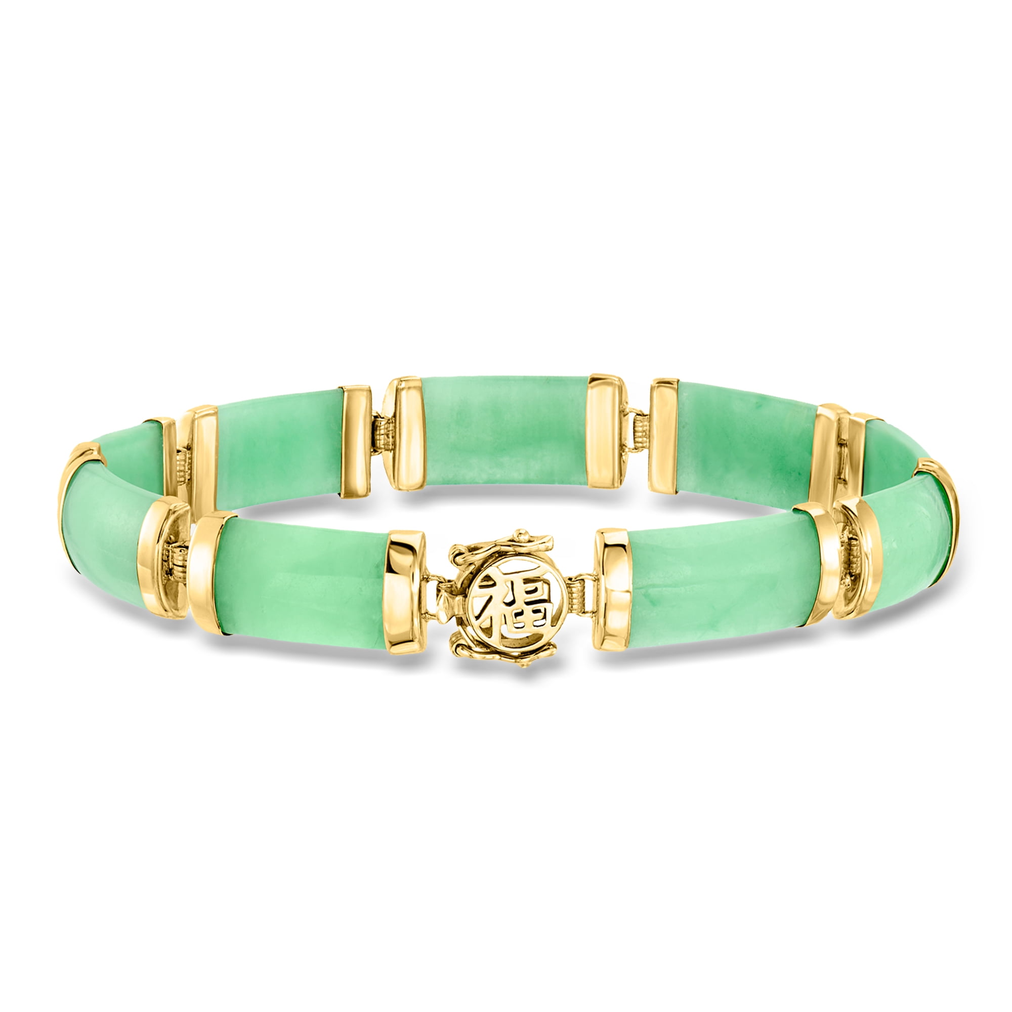 Ross-Simons Green Jade Bracelet in 14kt Yellow Gold, Women's, Adult