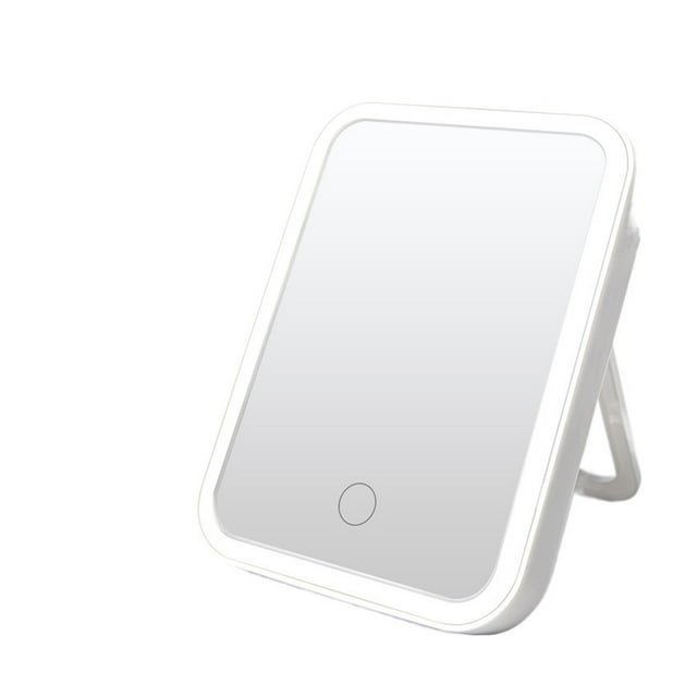 Miroir de Maquillage à LED avec Lampe Lumineuse avec Rangement, Miroir Cosmétique Rotatif de Bureau, Lumière Réglable, Miroir de Courtoisie USB, Largement Utilisé