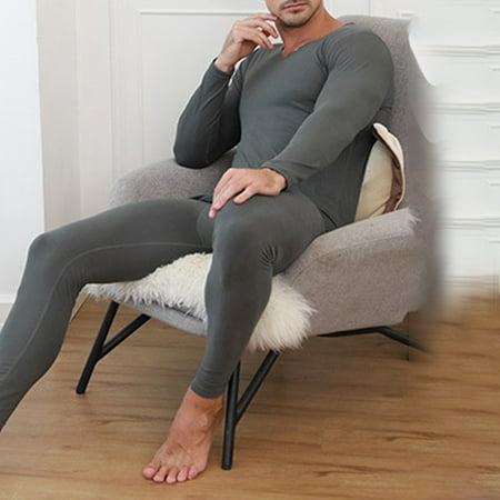 

Men Winter Warm V-neck Seamless Thermal Suit Tops Long Pants Underwear Bottoming
