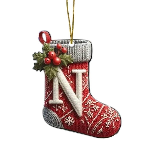 CuiLiyq 26 Letters Acrylic Christmas Stocking Ornaments Style Hanging Decor, 3.15 Inch Mini Xmas Alphabet Hanging Decorations for Holiday Tree Fireplace Decor (N)