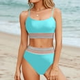 thumbnail image 2 of Fulorrnie Women's Bikini Sets Colorblock Trim 2 Piece High Waisted Swimsuit Scoop Neck Adjustable Spaghetti Straps Bathing Suit,Light Blue,L, 2 of 8